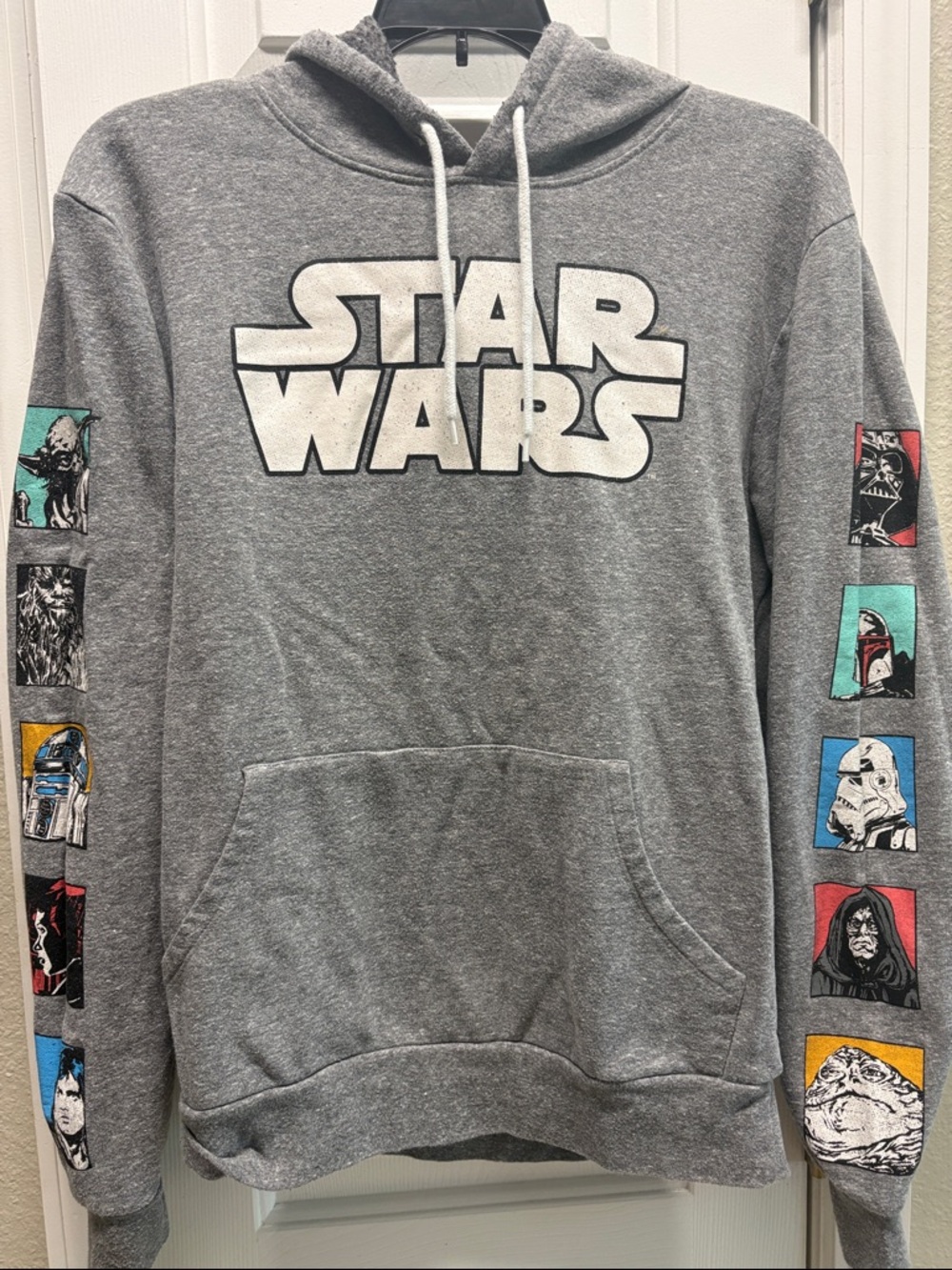 Star Wars Men's Gray Pullover Hoodie with Character Sleeve Panels